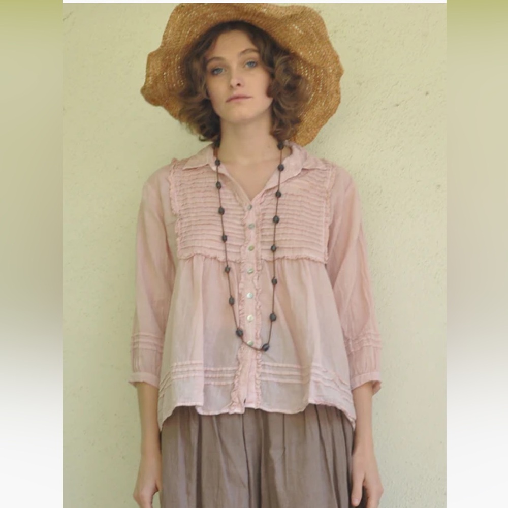 J P and Mattie Amelie 100% Cotton Pleated Blouse with Ruffles Sold Out size L